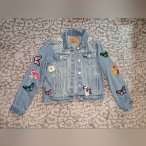 Kids Denim Jacket with Butterfly and Flower Patches